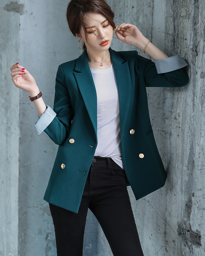 Bouble Breasted Solid Women Blazer With Pockets Female Coat Fashion ...