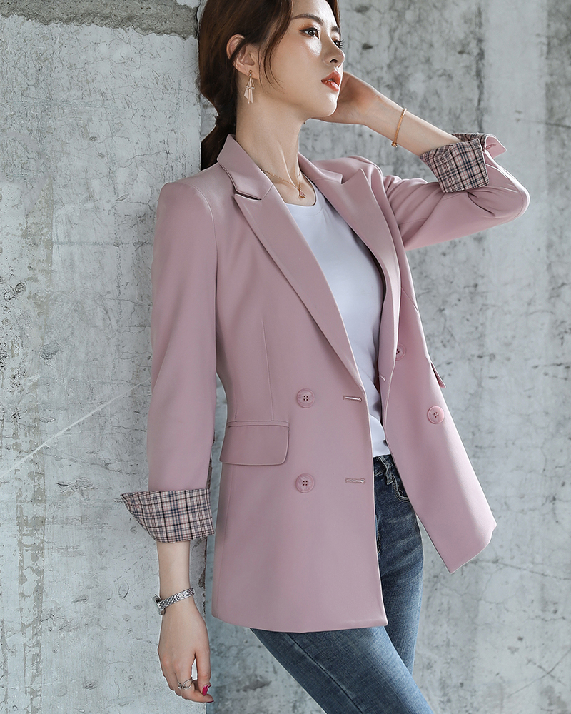 Bouble Breasted Solid Women Blazer With Pockets Female Coat Fashion ...