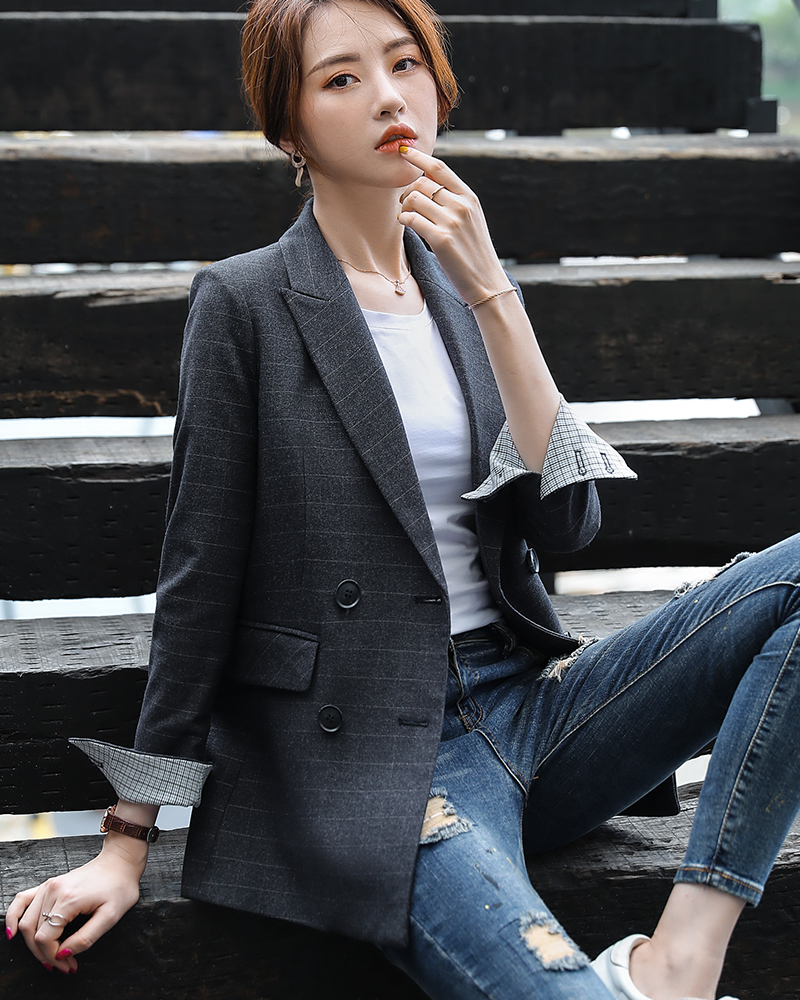 Bouble Breasted Solid Women Blazer With Pockets Female Coat Fashion ...